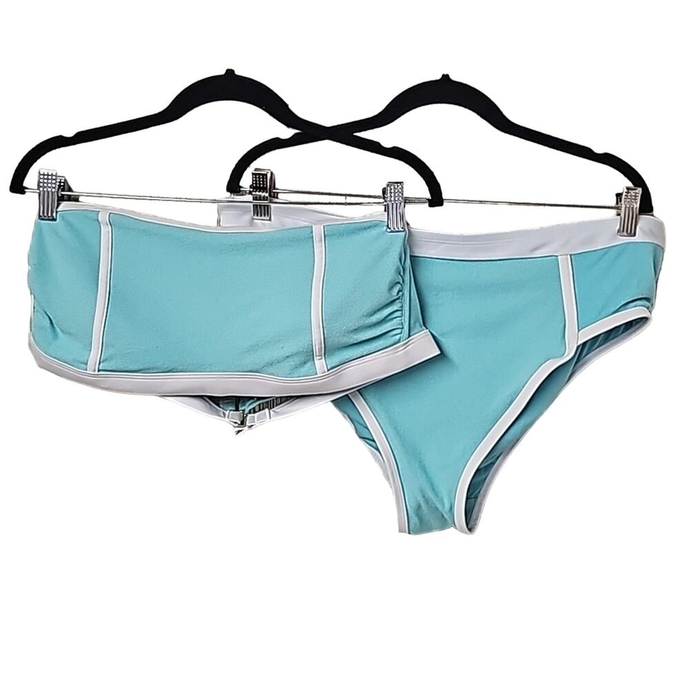 Kona Sol 2 Piece Terry Textured Bikini Swimsuit Set Blue Womens Size 1X NEW
